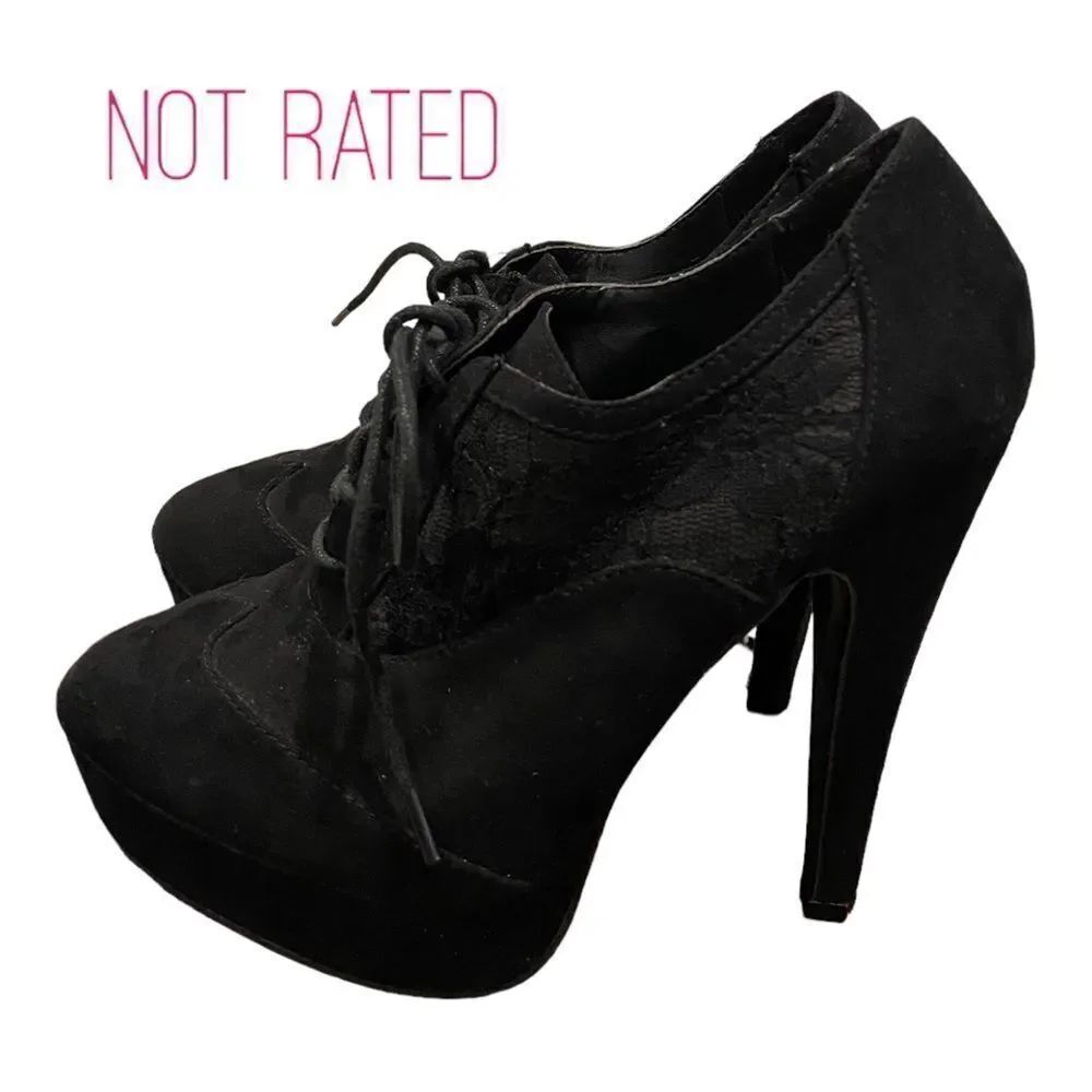 Not Rated Black Suede Platform Lace Ankle Boots Booties 7.5